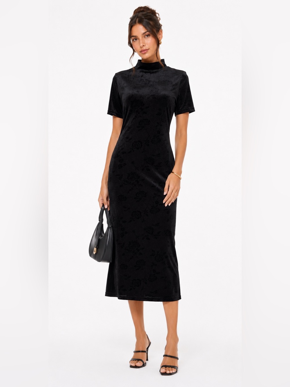 Vintage Black Floral Burnout Velvet Maxi Dress